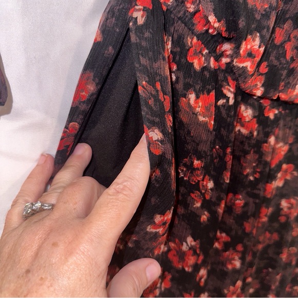 Rachel Zoe Silk Size 4 Black and Red Floral Print Jumpsuit Wide Leg Ruffled - Picture 7 of 14